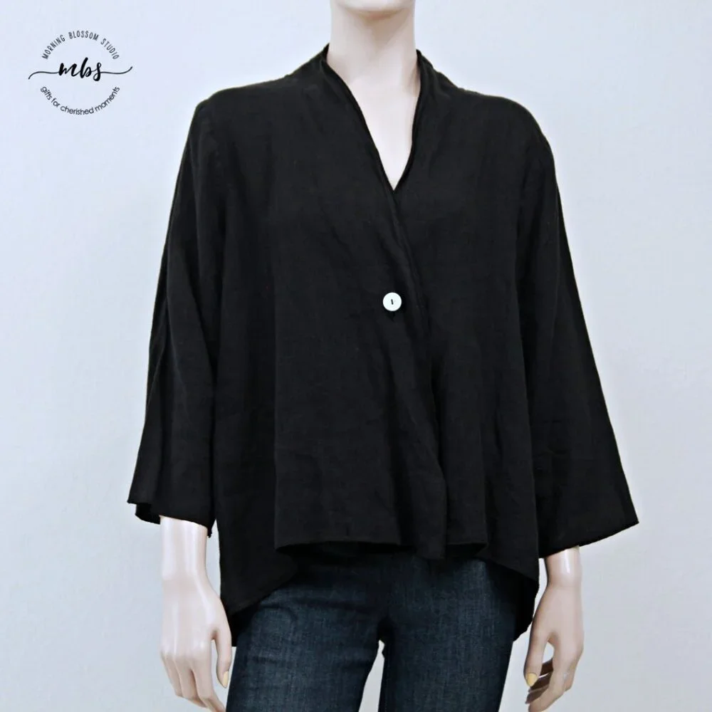 Fenini Linen Lightweight Blazer Black Women L - Picture 5 of 11